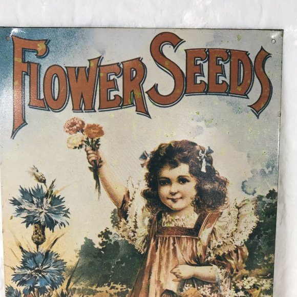 Vintage Flower Seeds Metal Sign Girl Flower Basket Ferry Morse Seed Co. 1994 - Picture 2 of 7